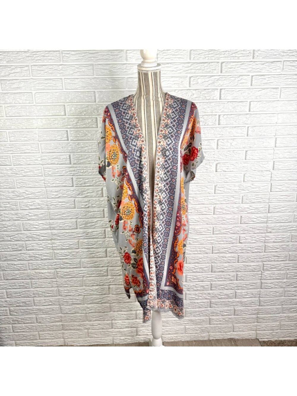 Angie Boho Print Open Kimono Cover Up Multicolored Floral Pattern Size Large